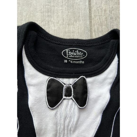 Frenchie Mini Couture Baby Boys Black Tuxedo 3D Bowtie One Piece Outfit 18-24m - Picture 2 of 7